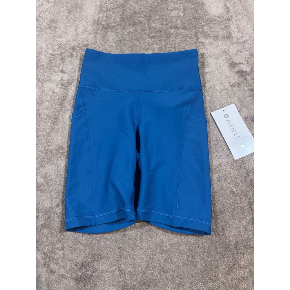 NWT Athleta Interval Stash 7 Inch Short Blue High Rise Athletic Pockets XXS
